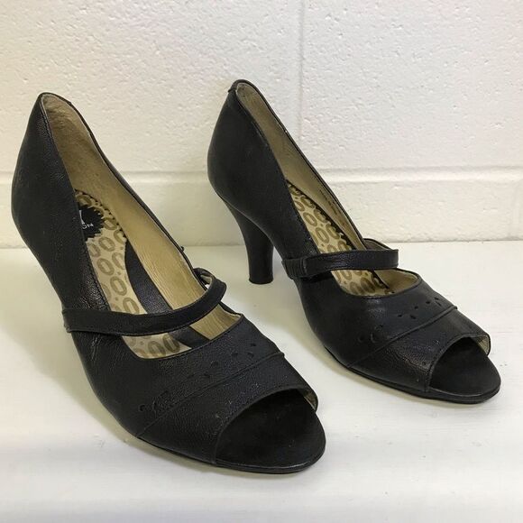 Fly London Black Leather Peep Toe 3” Heels size 41 (10/10.5) - Picture 1 of 15
